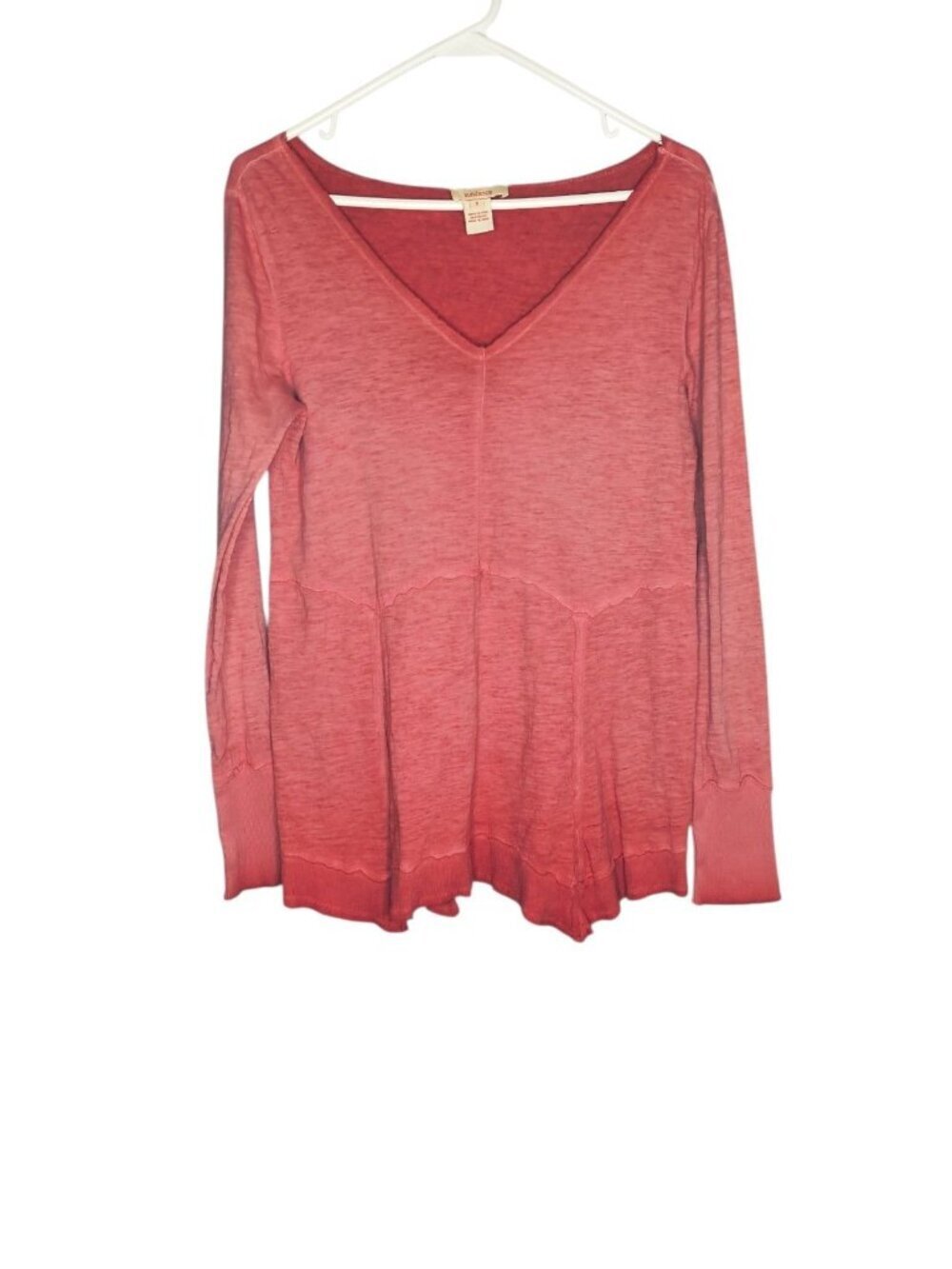 Sundance Waffle Knit V neck Long Sleeve Ombre Pink Size Small Boho Tiered